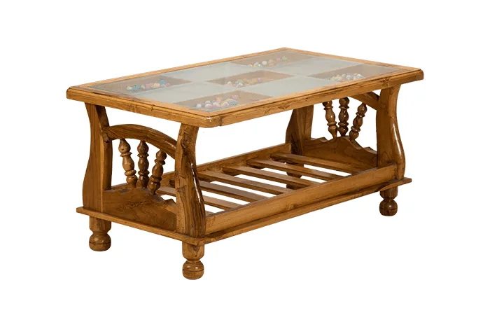 VIVDeal Glass Top Teak Center Table